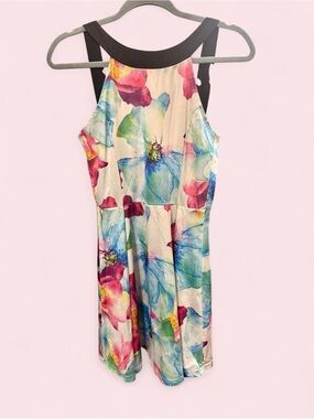 Floral Watercolor Halter Mini Dress in Multicolor
